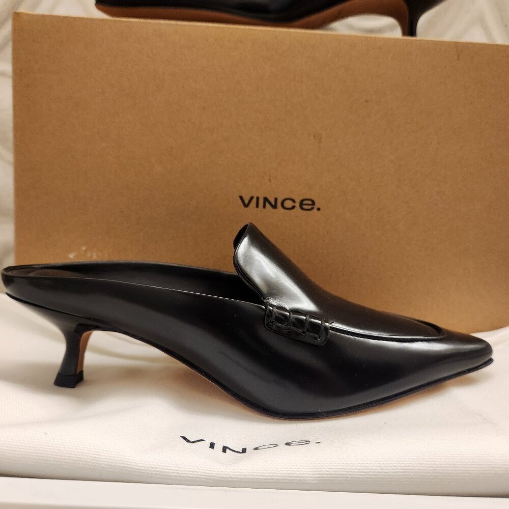 Vince Black Leather "Samy" Mules. NIB with Dust bag. Size 5.5